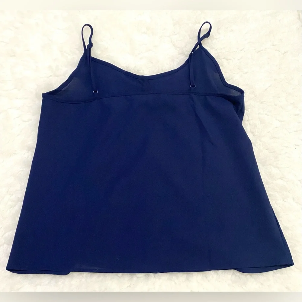 Paper Crane Womens S Solid Navy Blue Sheer Ruffle Cami Top Boho-chic Preppy - Picture 10 of 16
